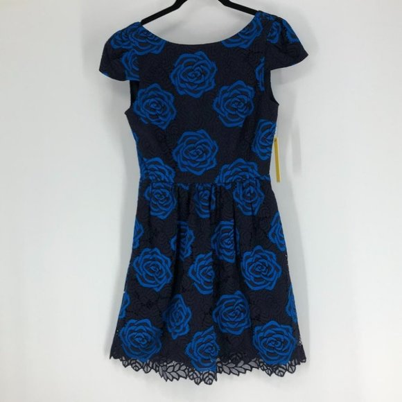 Alice + Olivia NWT Black Blue Nelly rose print mini dress open back size 0 - Picture 3 of 16